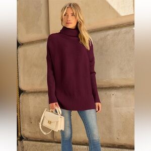 Women's Burgundy Turtleneck Sweater